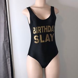 One piece “birthday slay” bathing suit